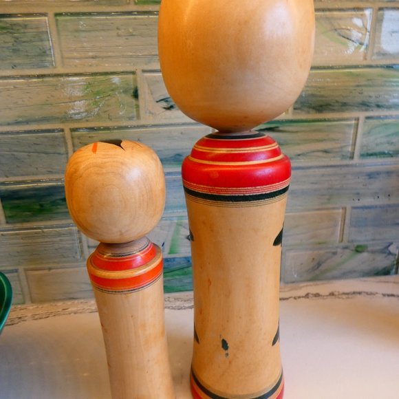 Vintage Kokeshi Wooden Hand Painted Japanese Dolls-Set of 2 - Picture 16 of 16
